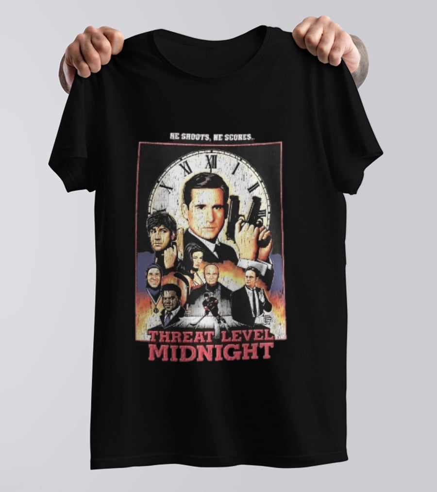 He Shoots He Scores Threat Level Midnight Movie Characters Collage Distressed T-Shirt
