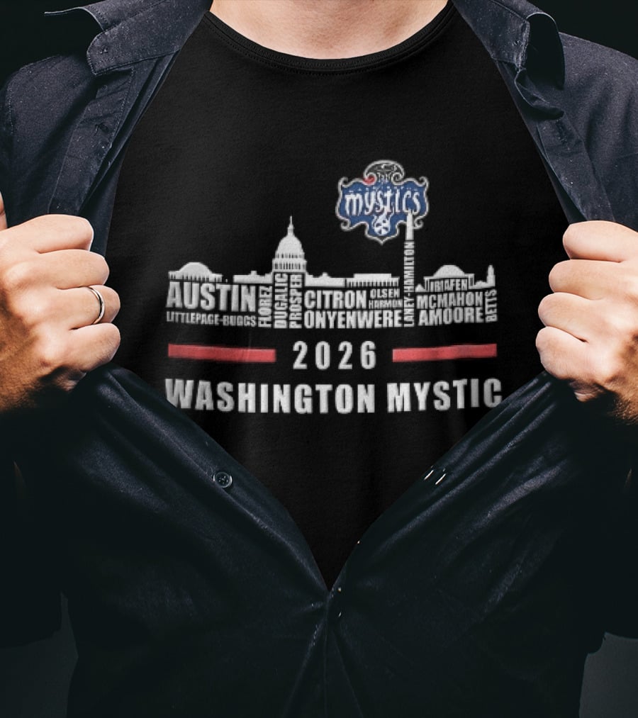 Washington Mystics 2026 Skyline Mystic Austin Littlepage Buggs Roster T-Shirt
