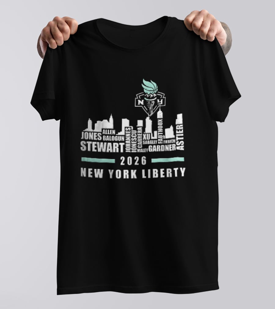 New York Liberty 2026 Jones Stewart New York Liberty City Skyline WNBA Torch T-Shirt