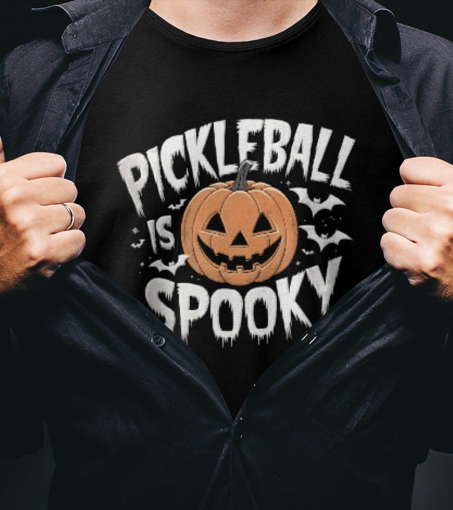 Pickleball Is Spooky Halloween Pumpkin Bat Fun T-Shirt