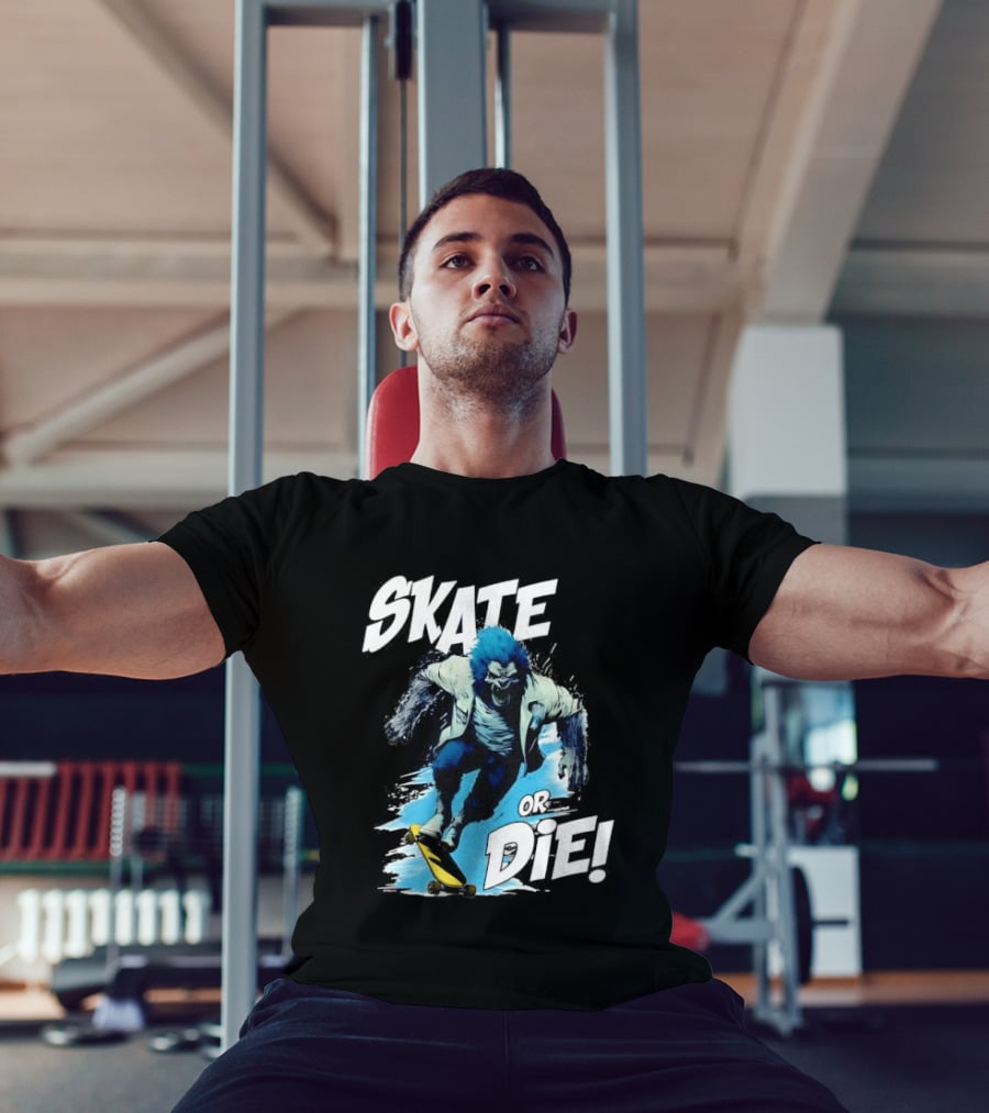 Skate Or Die Wolfy Classic Blue Werewolf Skateboarding T-Shirt