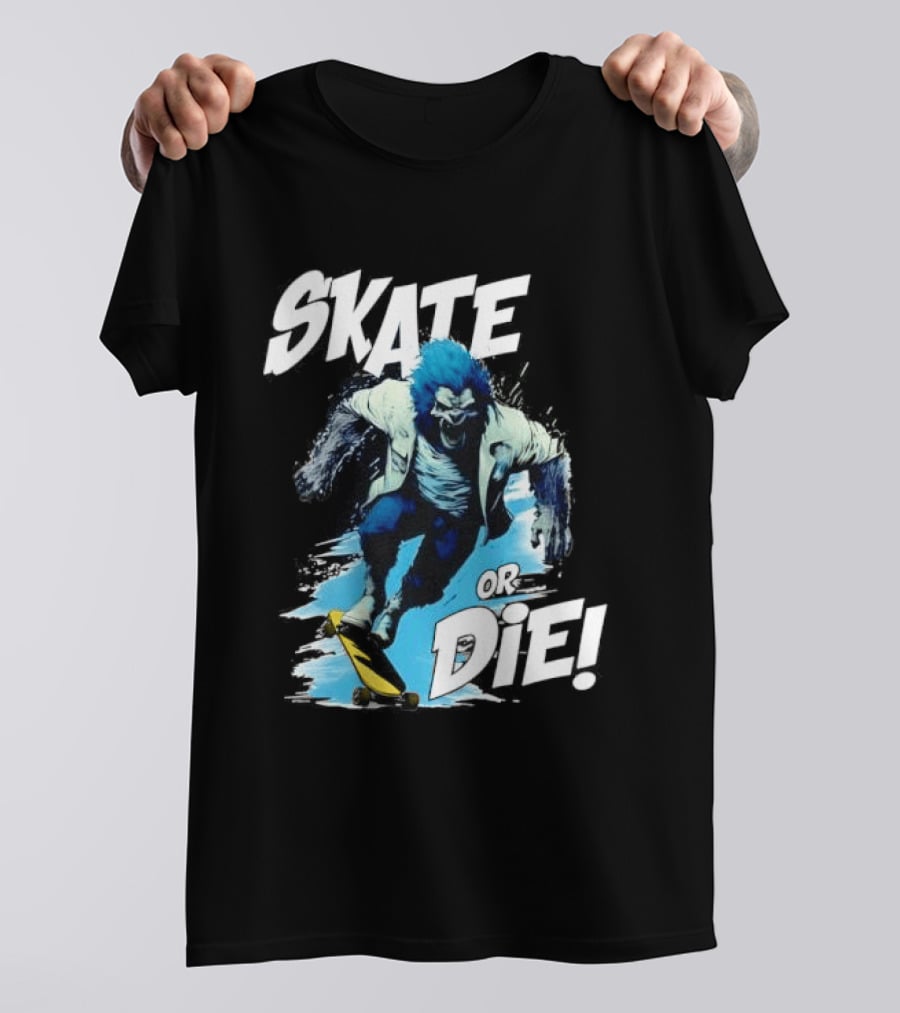 Skate Or Die Wolfy Classic Blue Werewolf Skateboarding T-Shirt