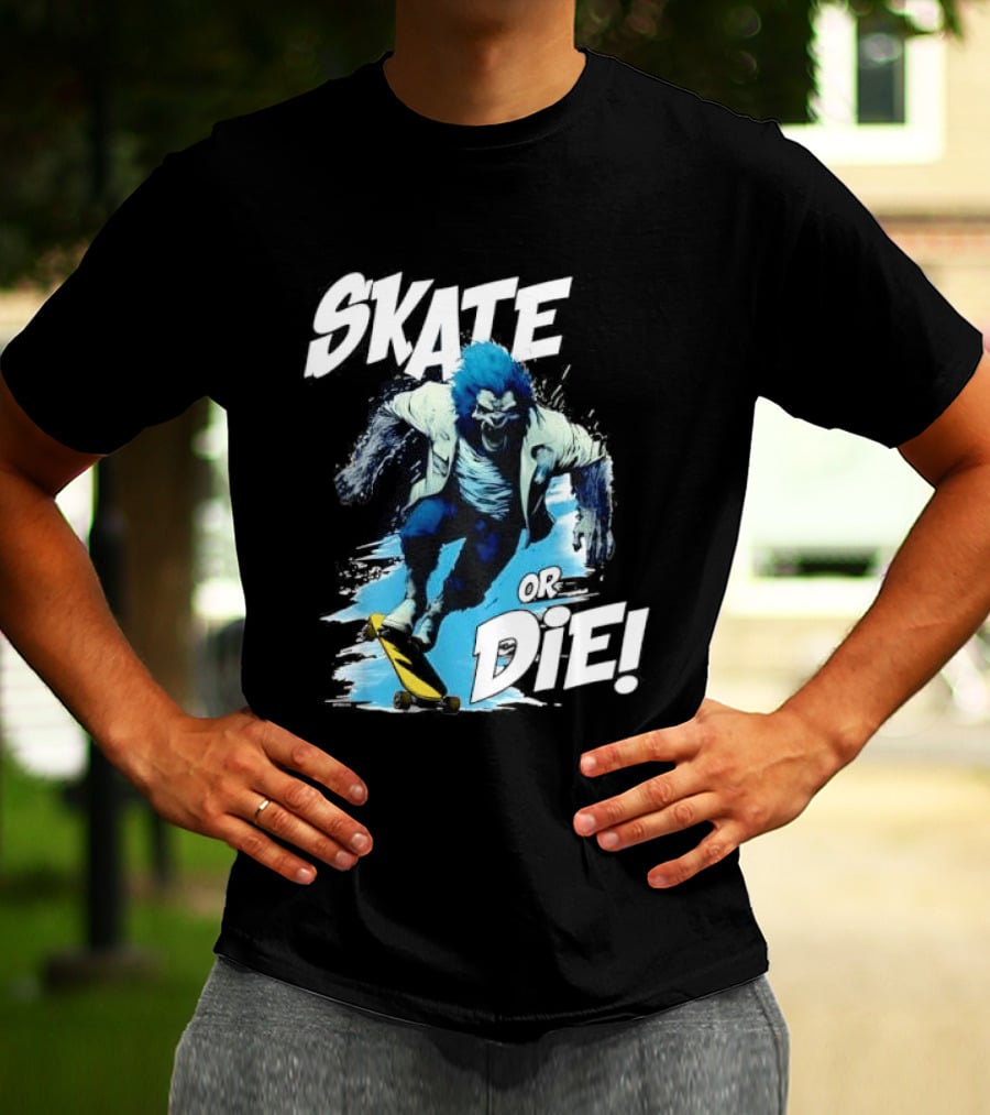 Skate Or Die Wolfy Classic Blue Werewolf Skateboarding T-Shirt