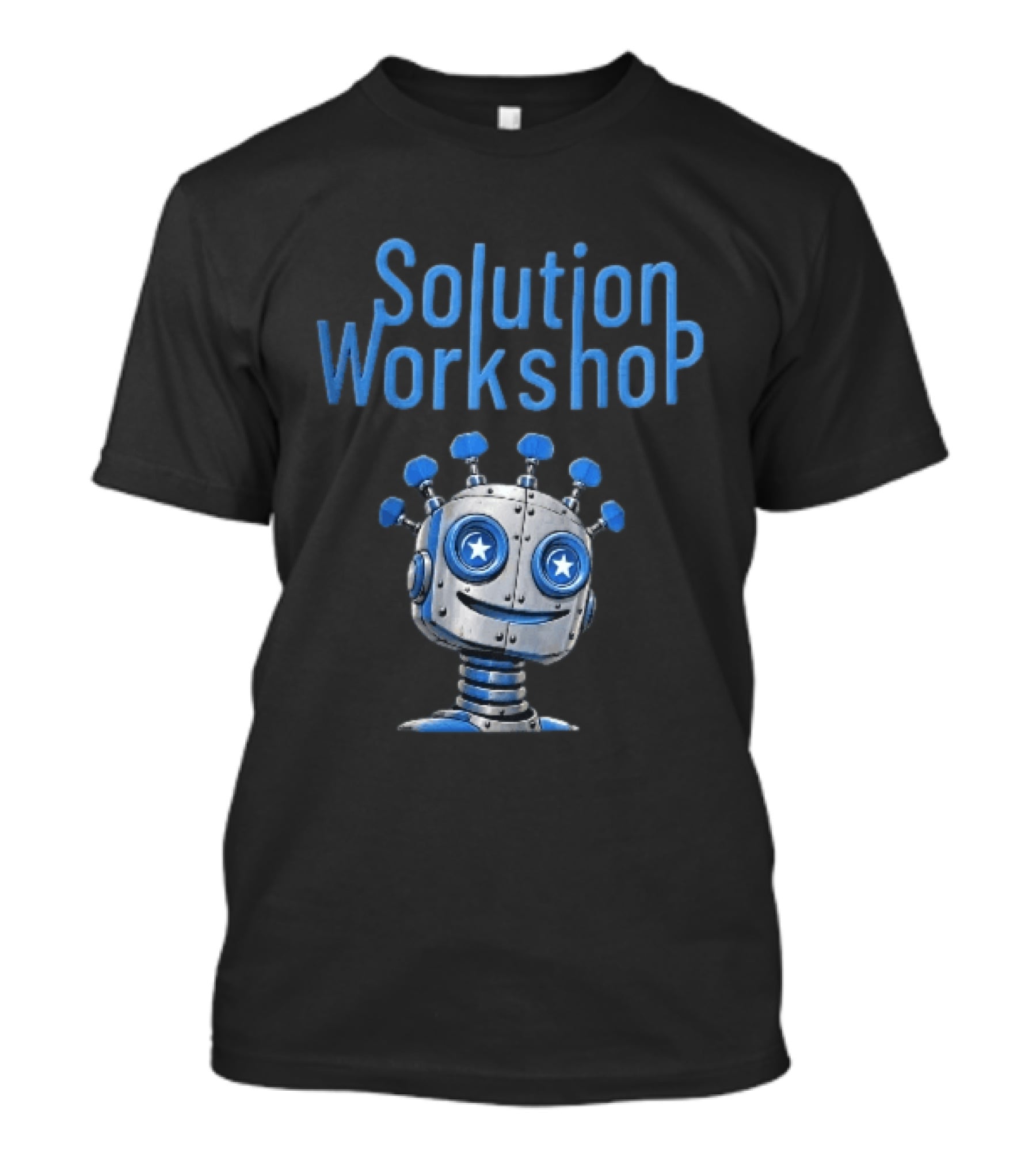 Solution Workshop Cartoon Metallic Robot Head With Star Eyes And Guitar Tuning Pegs T-Shirt