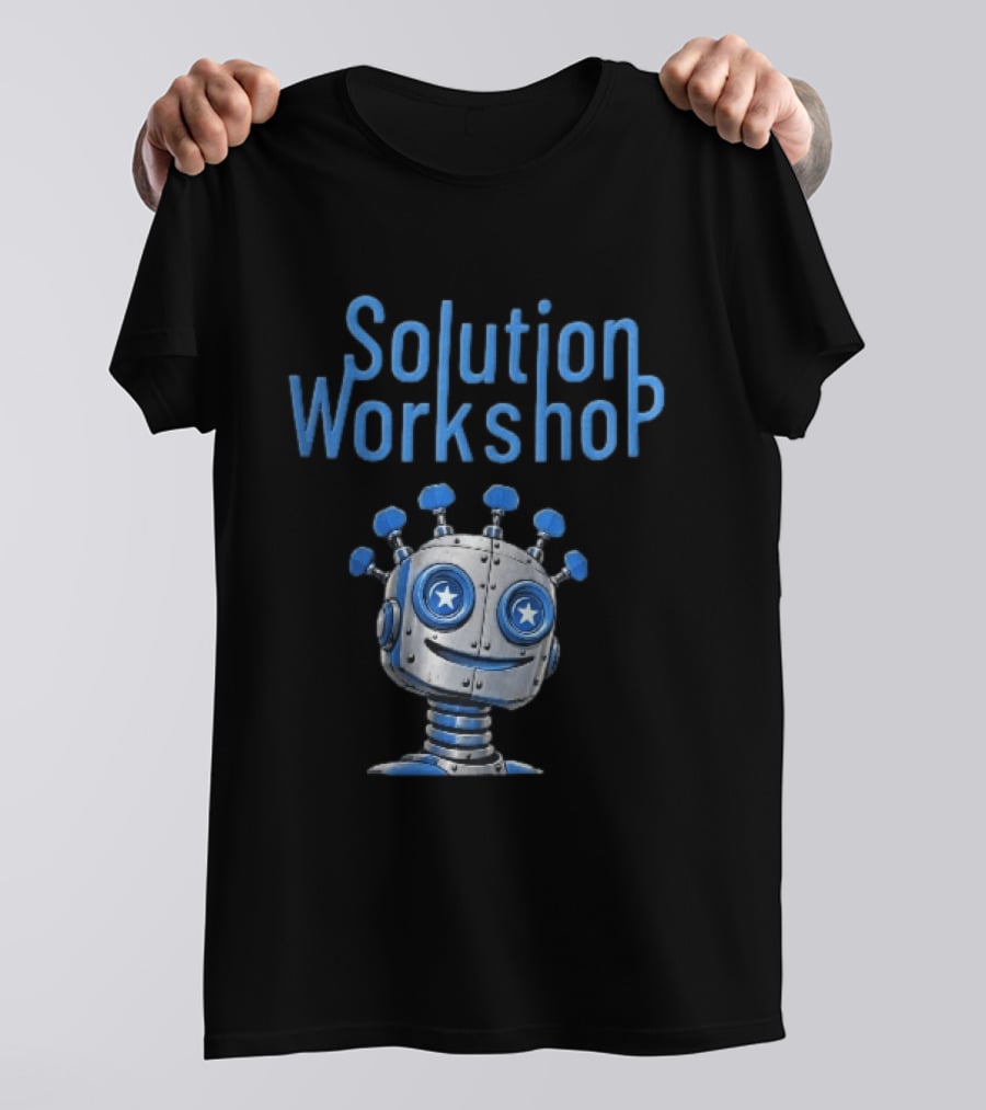 Solution Workshop Cartoon Metallic Robot Head With Star Eyes And Guitar Tuning Pegs T-Shirt