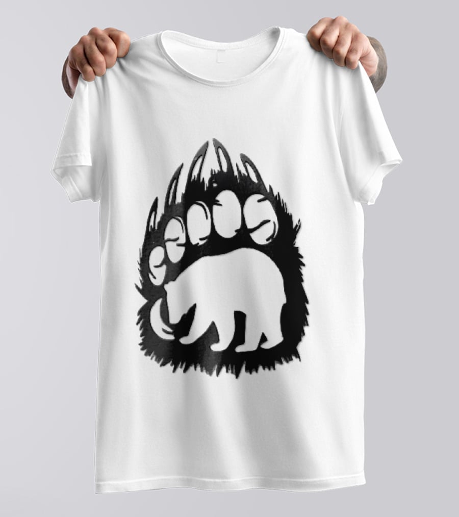 Black Sharp Clawed Grizzly Bear Paw Walking Silhouette Animal Print T-Shirt