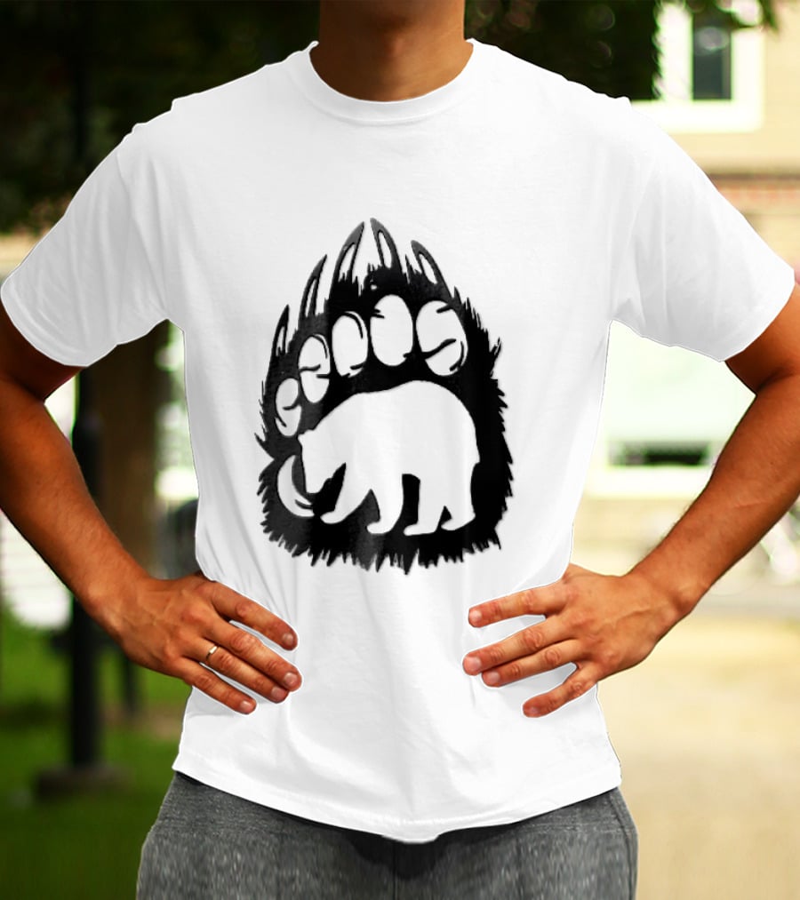 Black Sharp Clawed Grizzly Bear Paw Walking Silhouette Animal Print T-Shirt