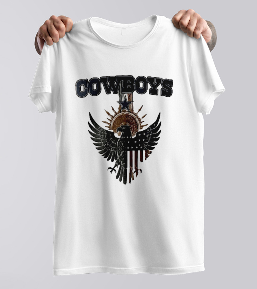 Dallas Cowboys American Mexican Flag Eagle Star Aztec Calendar T-Shirt