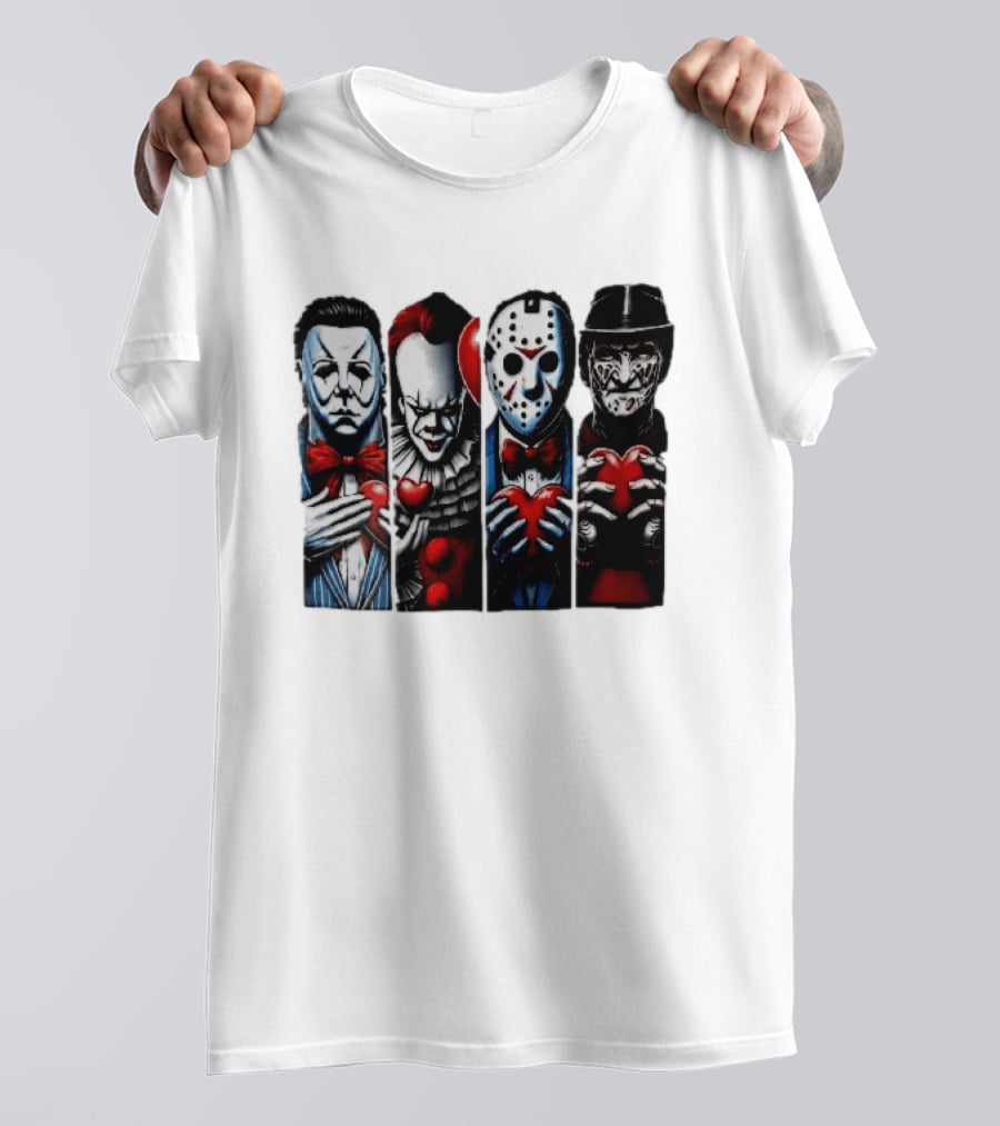 Classic Horror Villains With Red Valentine Hearts T-Shirt