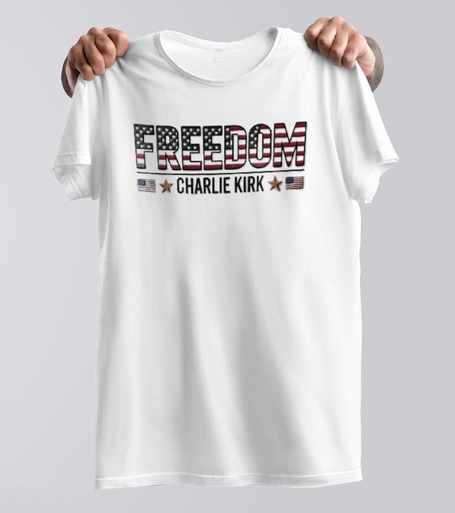 Freedom Charlie Kirk American Flag Bronze Stars T-Shirt