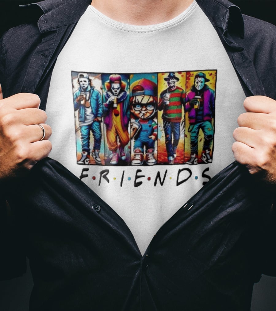 Friends TV Show Horror Movie Characters Coffee Cartoon T-Shirt