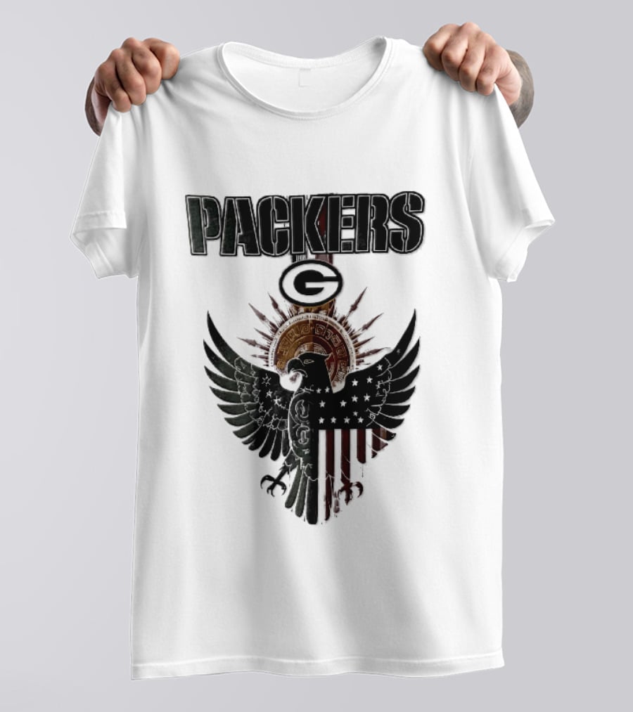 Packers Green Bay Eagle American Flag Aztec Sun T-Shirt