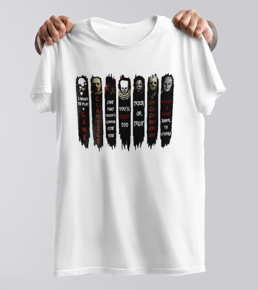 I Want To Play A Game Clarice You'll Float Too Trick Or Treat Horror Movie Villains Banners T-Shirt