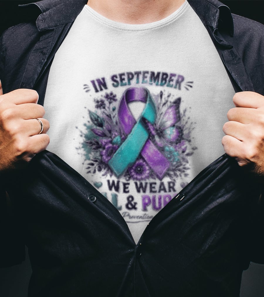 September Teal And Purple Ribbon Suicide Prevention Awareness T-Shirt