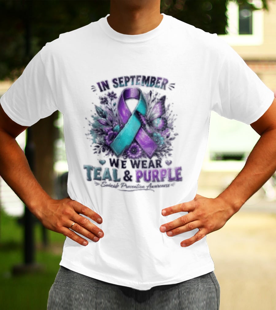September Teal And Purple Ribbon Suicide Prevention Awareness T-Shirt