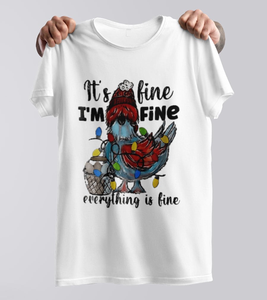 It's Fine I'm Fine Everything Is Fine Cartoon Chicken Tangled Christmas Lights T-Shirt