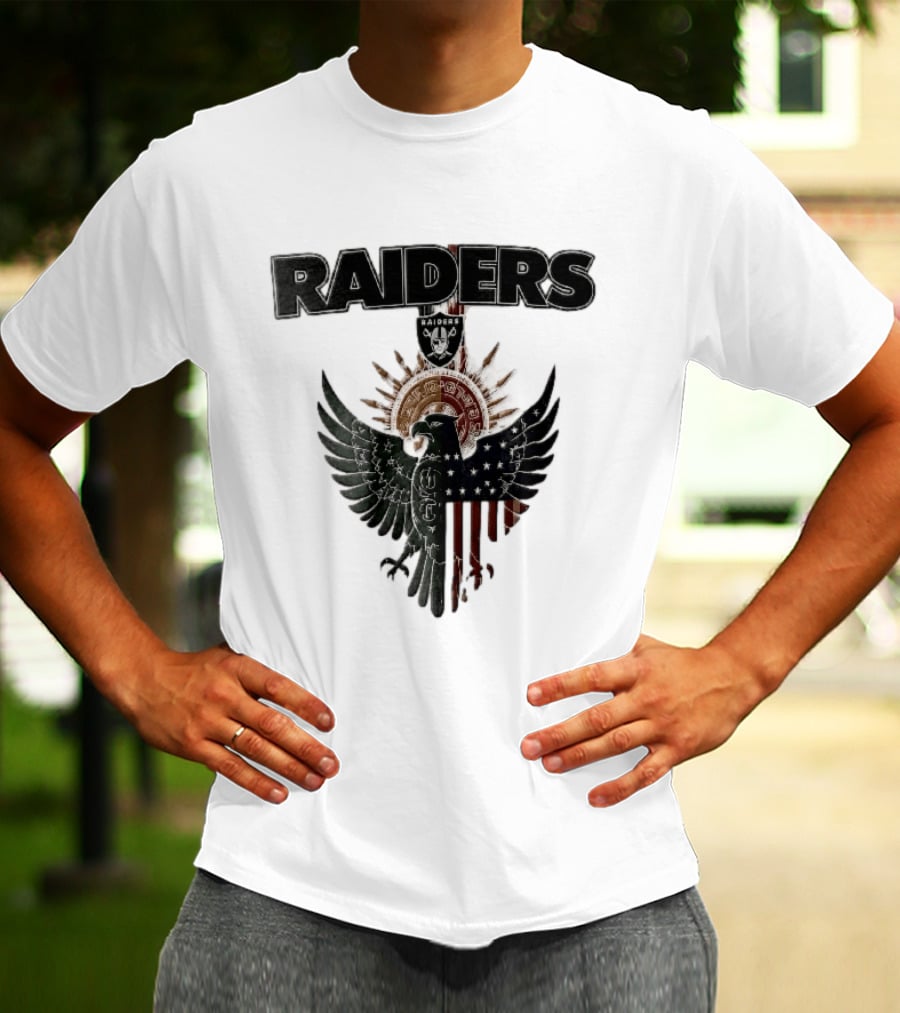 Las Vegas Raiders Mexican American Flag Split Aztec Eagle T-Shirt