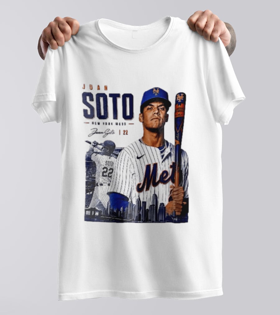 Juan Soto New York Mets MLB 22 Player Batting Skyline Collage T-Shirt