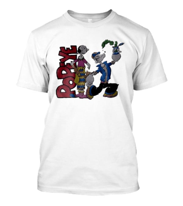Popeye Cartoon Character With Olive Oyl Squeezing Spinach Can T-Shirt