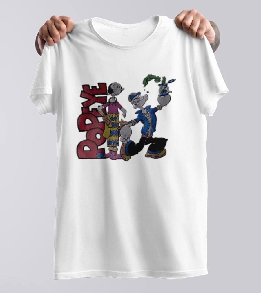 Popeye Cartoon Character With Olive Oyl Squeezing Spinach Can T-Shirt