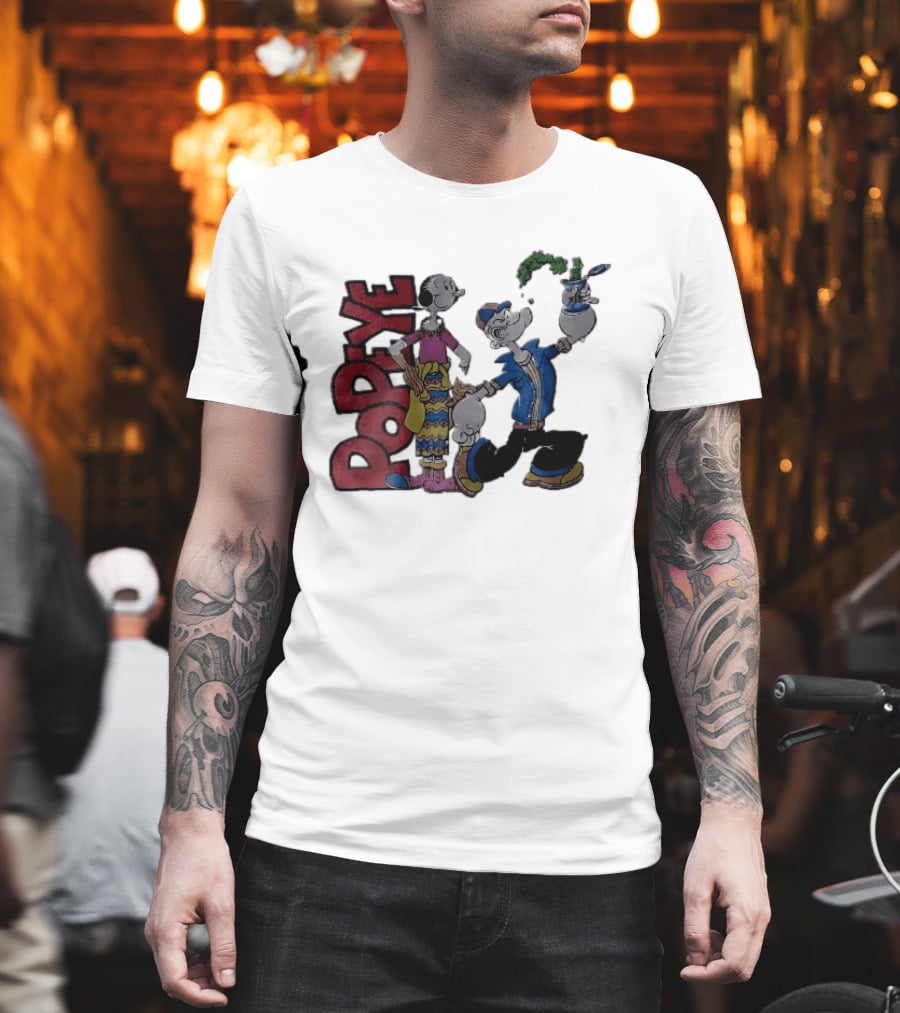 Popeye Cartoon Character With Olive Oyl Squeezing Spinach Can T-Shirt