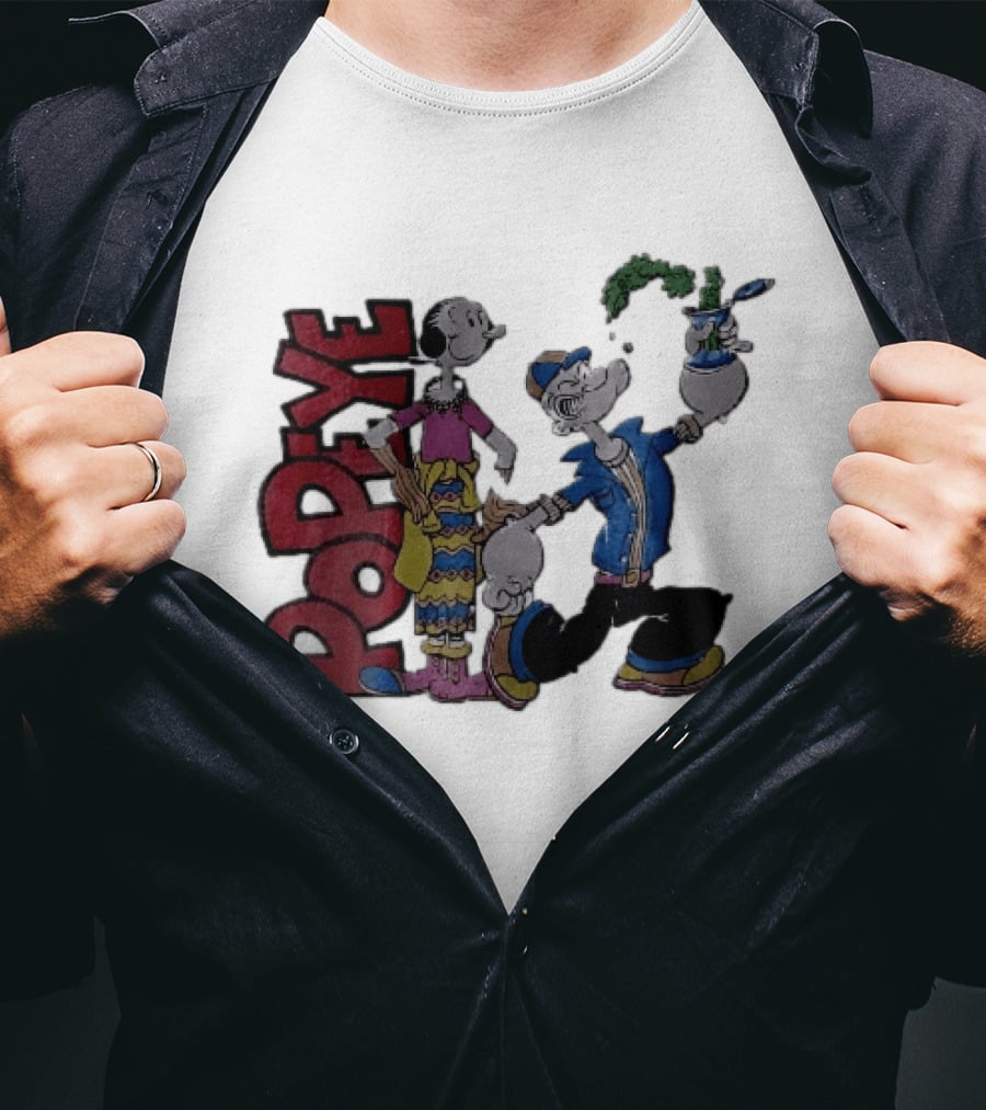 Popeye Cartoon Character With Olive Oyl Squeezing Spinach Can T-Shirt