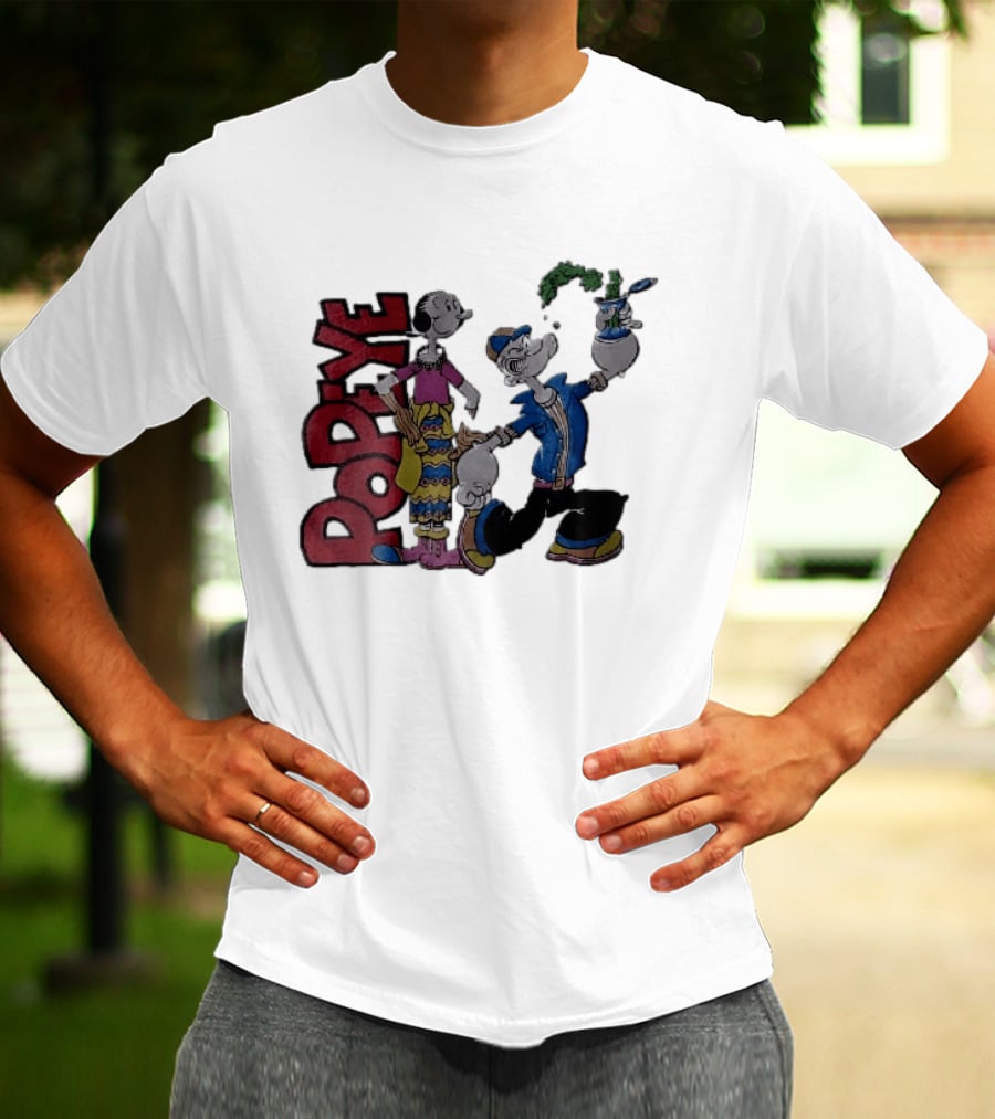 Popeye Cartoon Character With Olive Oyl Squeezing Spinach Can T-Shirt