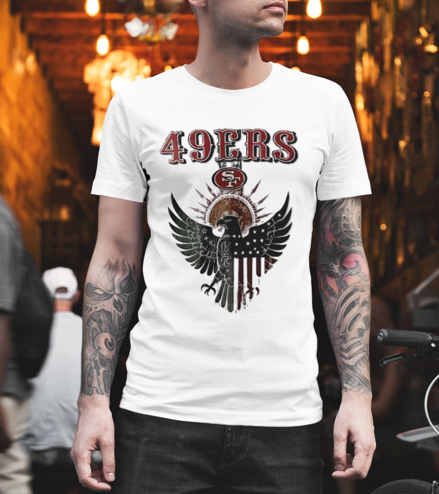 San Francisco 49ers Aztec Sunburst Eagle Mexican American Flag T-Shirt