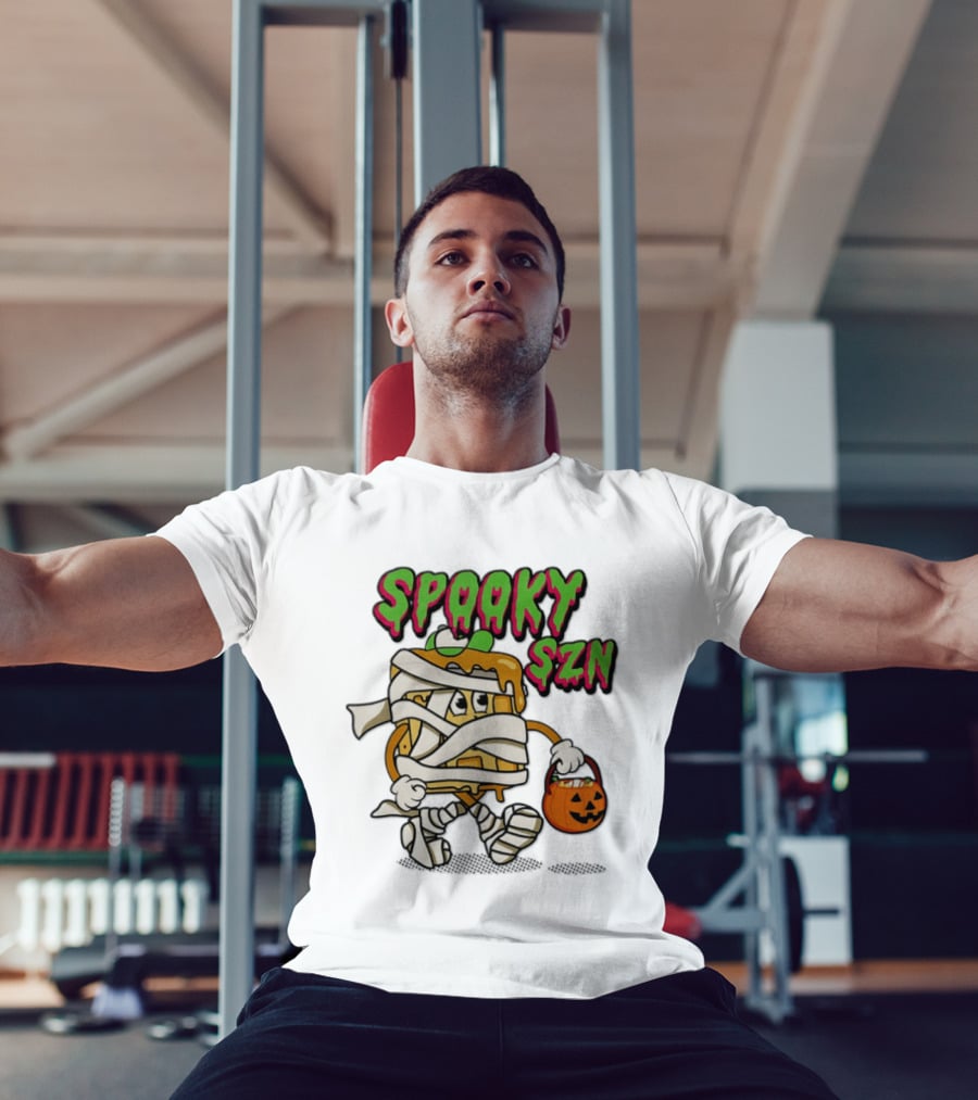 Spooky SZN Halloween 2026 Wrapped Waffle Monster With Pumpkin Bucket T-Shirt