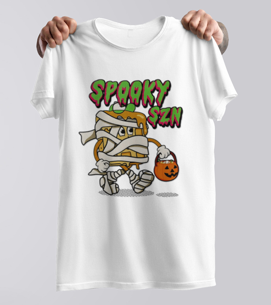 Spooky SZN Halloween 2026 Wrapped Waffle Monster With Pumpkin Bucket T-Shirt