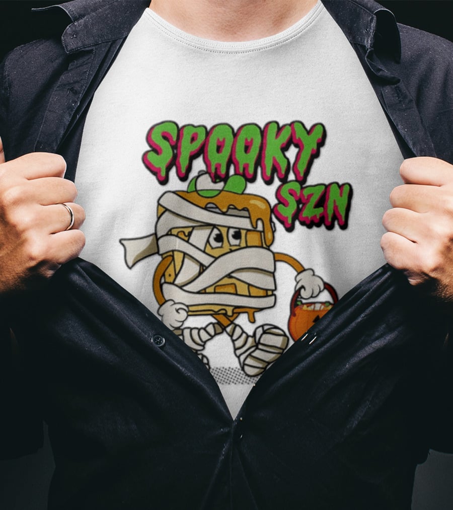 Spooky SZN Halloween 2026 Wrapped Waffle Monster With Pumpkin Bucket T-Shirt