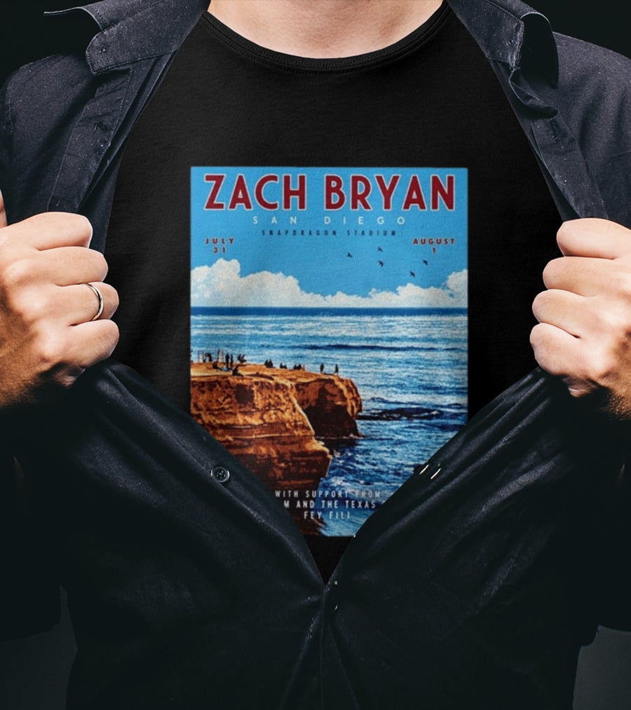 Zach Bryan San Diego Snapdragon Stadium July 31 August 1 With Support From Ryan Bingham The Texas Gentlemen Feu Fei T-Shirt