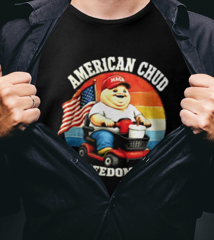 American Chud Let Freedom Roll MAGA Scooter With Flag T-Shirt