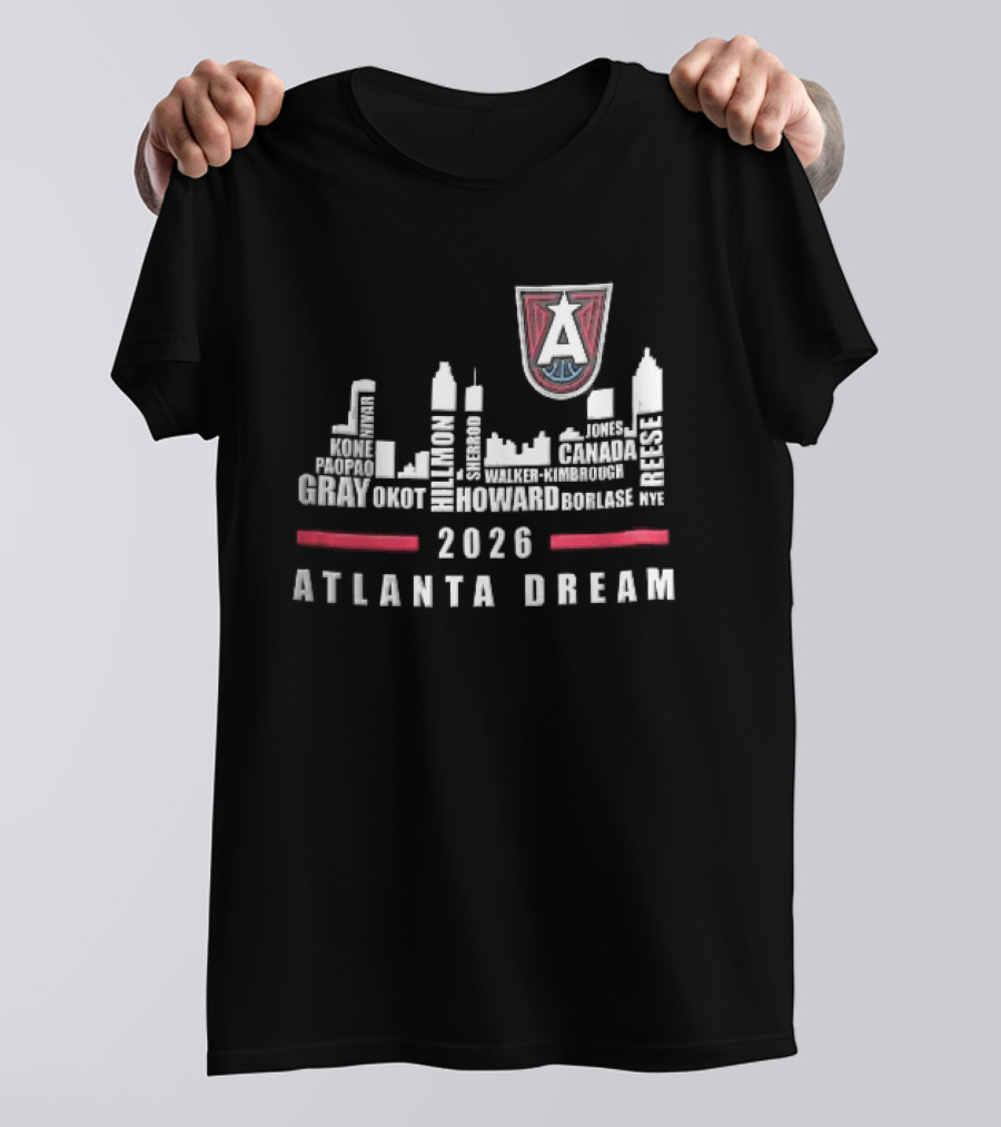 Atlanta Dream WNBA Nivar Kone Roster 2026 Atlanta City Skyline Shield T-Shirt