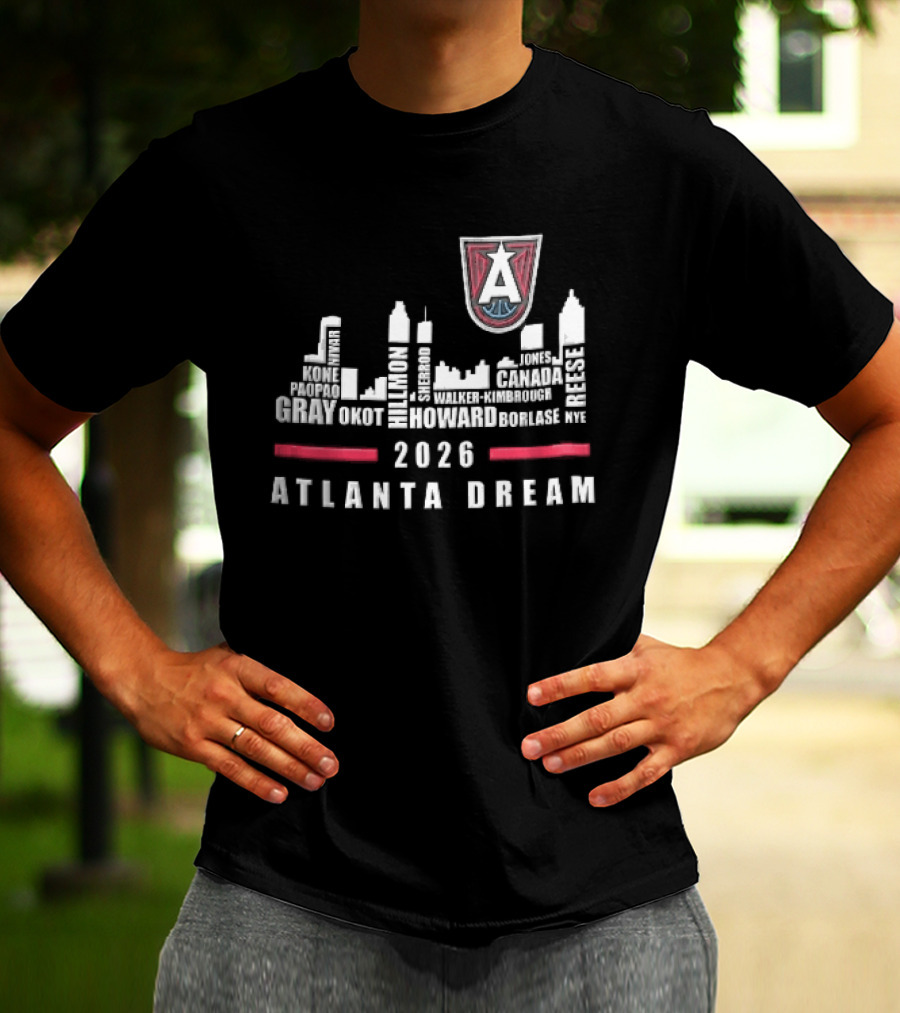 Atlanta Dream WNBA Nivar Kone Roster 2026 Atlanta City Skyline Shield T-Shirt