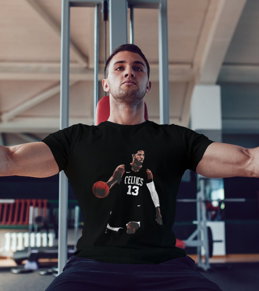 Boston Celtics 13 Bearded Basketball Player Dribbling Dark T-Shirt