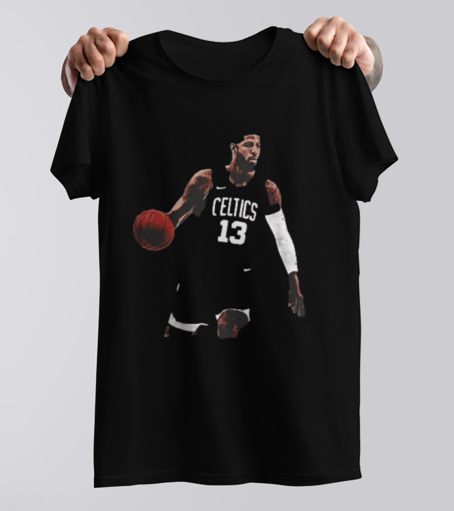 Boston Celtics 13 Bearded Basketball Player Dribbling Dark T-Shirt