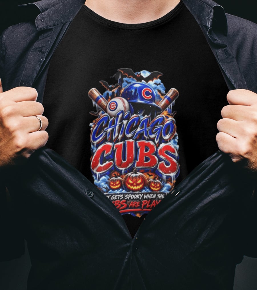 Chicago Cubs Halloween Spooky Baseball T-Shirt