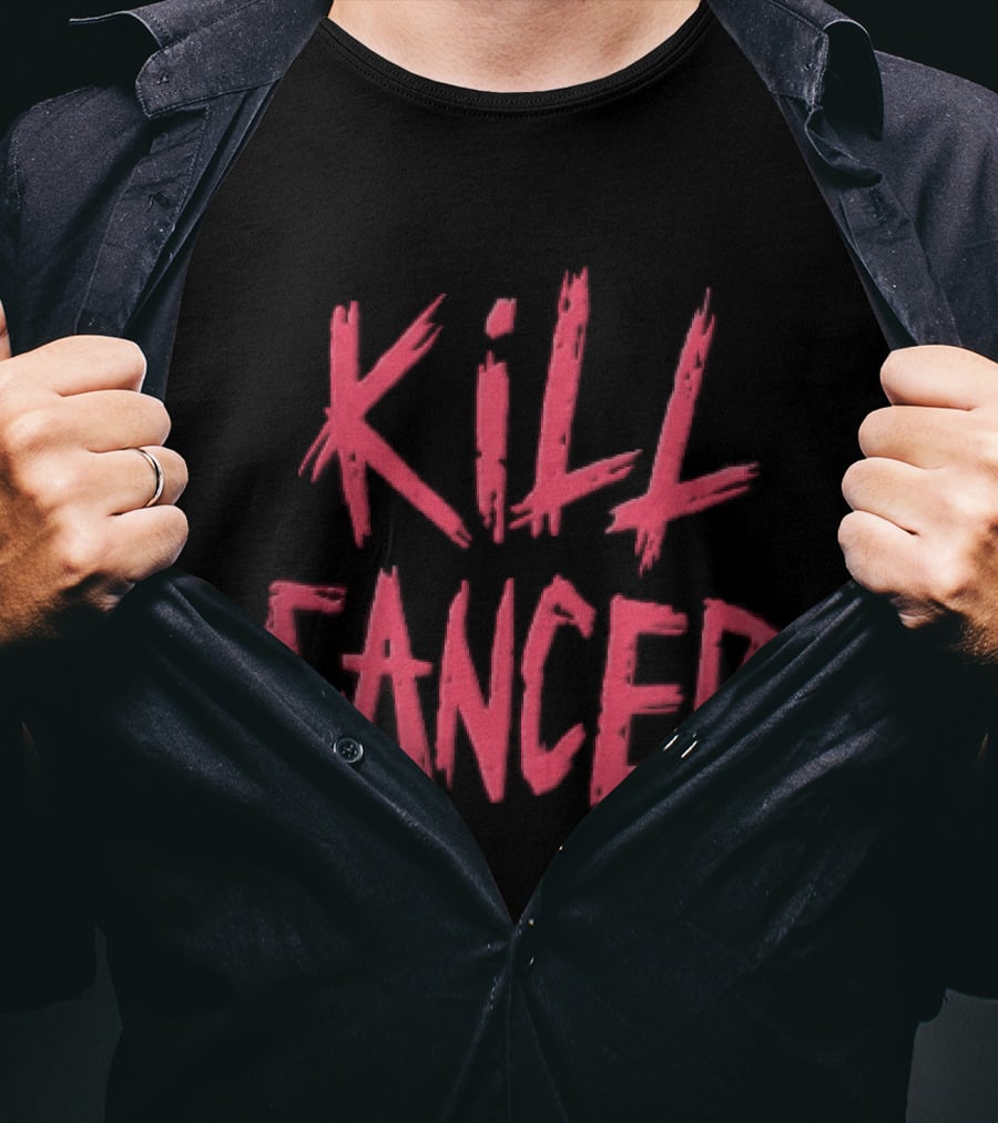 Kill Cancer Red Distressed Brush Stroke Lettering T-Shirt