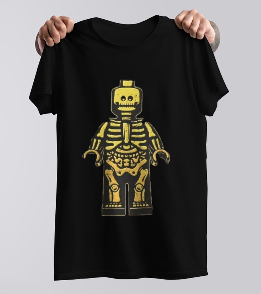 Lego Yellow Minifigure Skeleton X Ray Distressed Bones Line T-Shirt