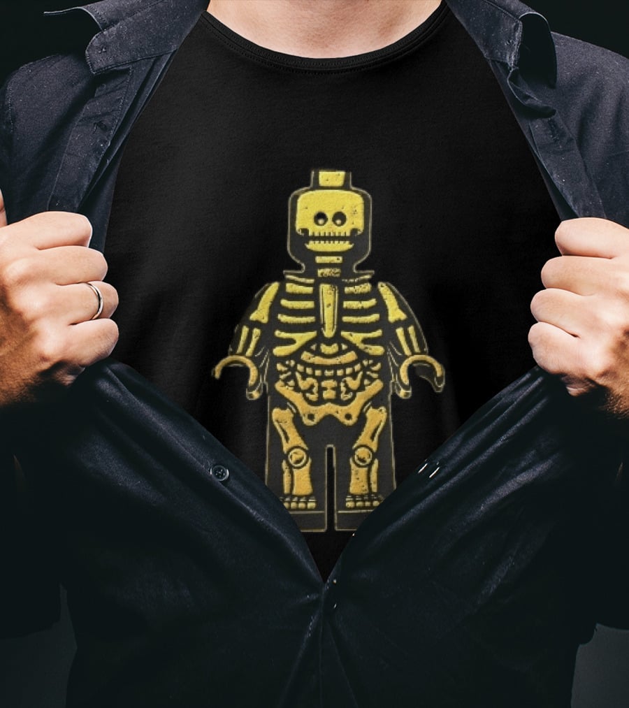 Lego Yellow Minifigure Skeleton X Ray Distressed Bones Line T-Shirt