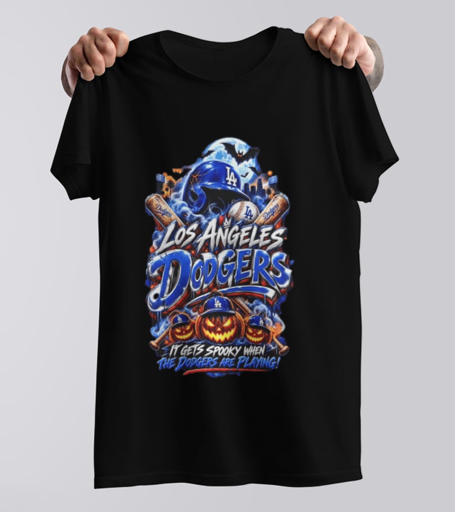 Los Angeles Dodgers Halloween Spooky Theme With Pumpkins And Baseball T-Shirt