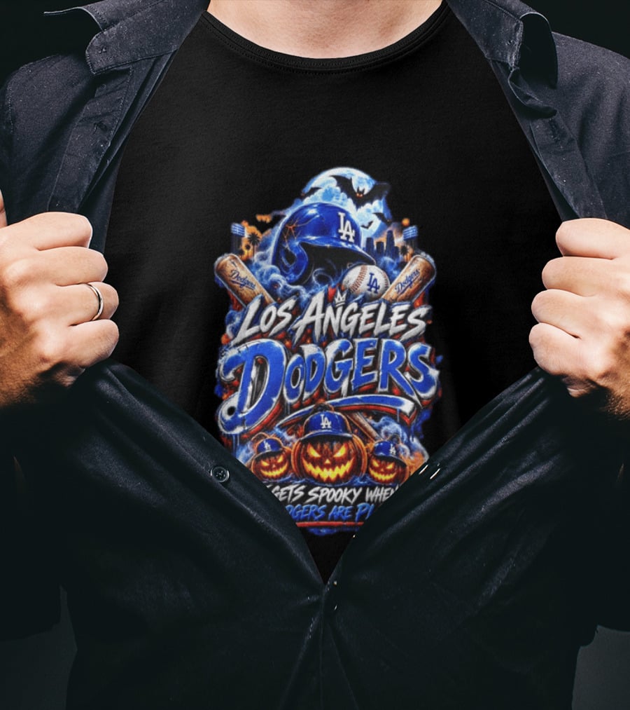 Los Angeles Dodgers Halloween Spooky Theme With Pumpkins And Baseball T-Shirt