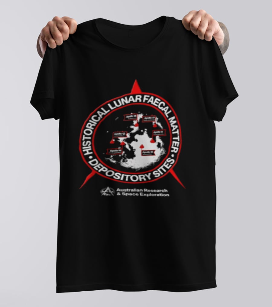 Historical Lunar Faecal Matter Depository Sites Australian Research And Space Exploration Moon Map Locations T-Shirt