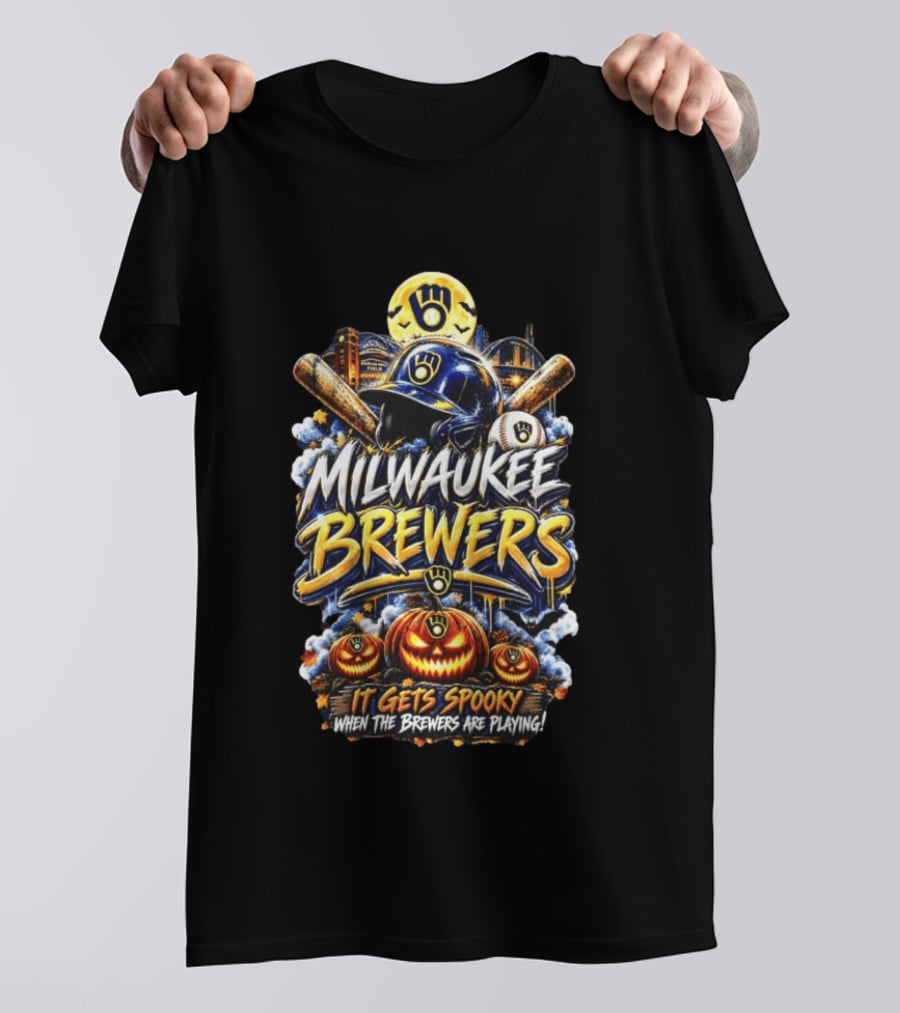 Milwaukee Brewers It Gets Spooky Halloween Theme Baseball T-Shirt