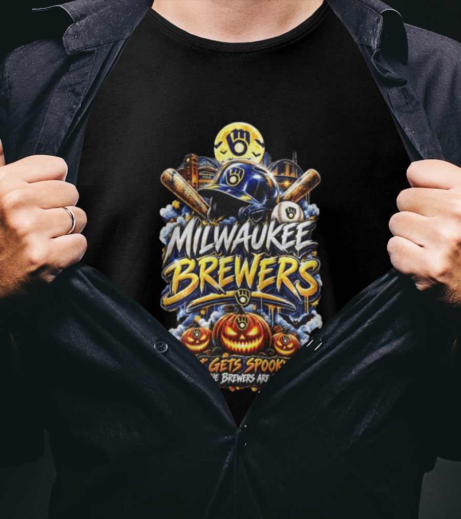 Milwaukee Brewers It Gets Spooky Halloween Theme Baseball T-Shirt