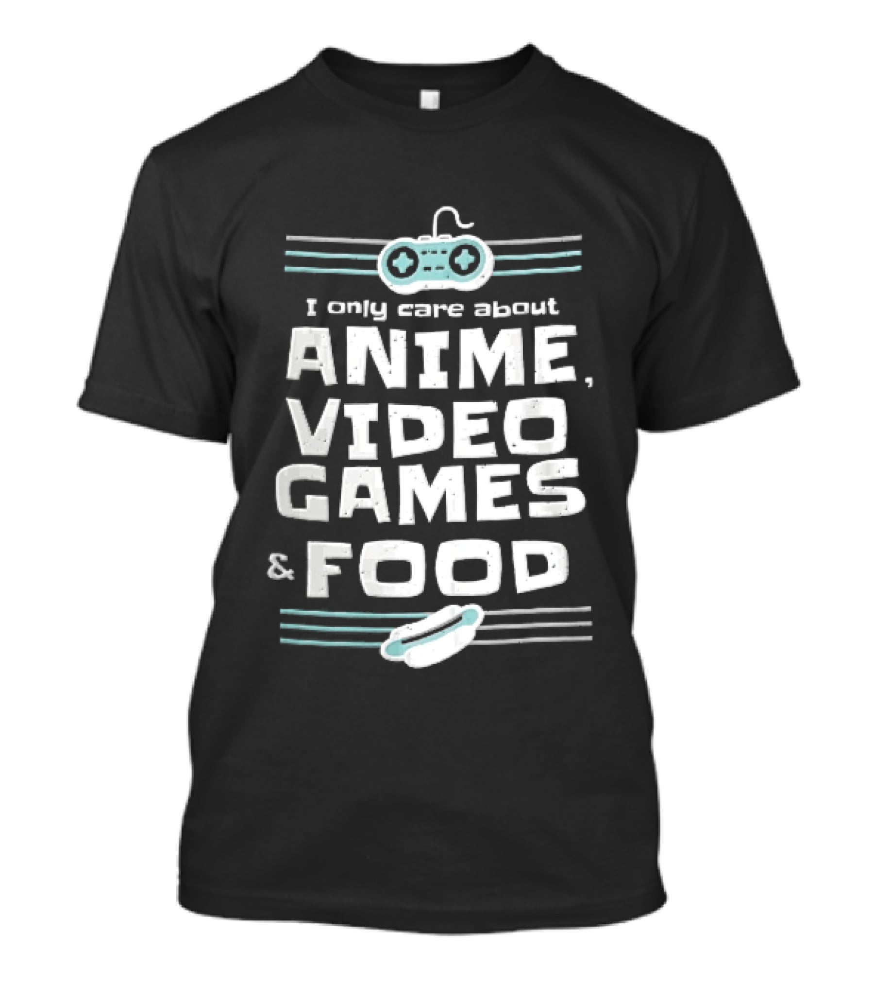 I Only Care About Anime Video Games Food Gamepad Hotdog Distressed Line T-Shirt