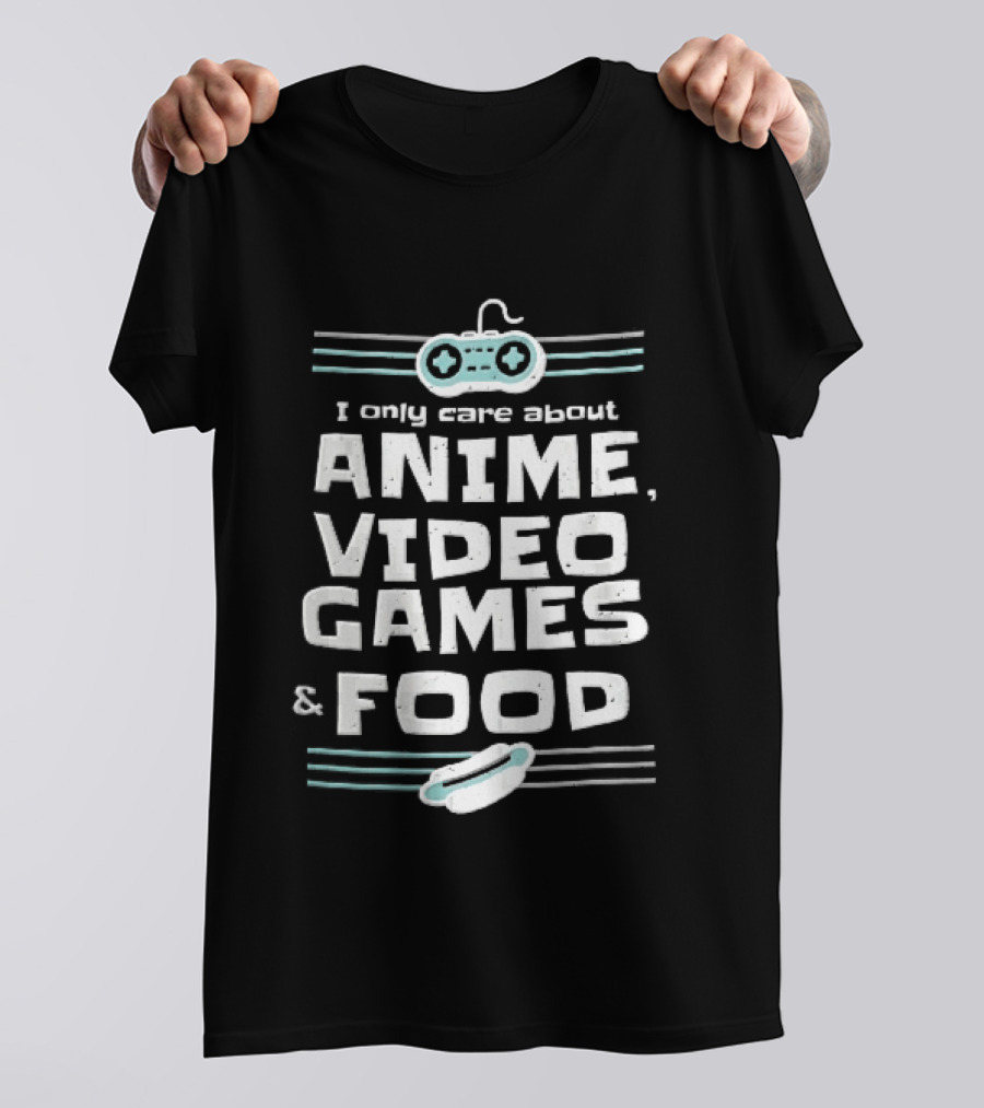 I Only Care About Anime Video Games Food Gamepad Hotdog Distressed Line T-Shirt
