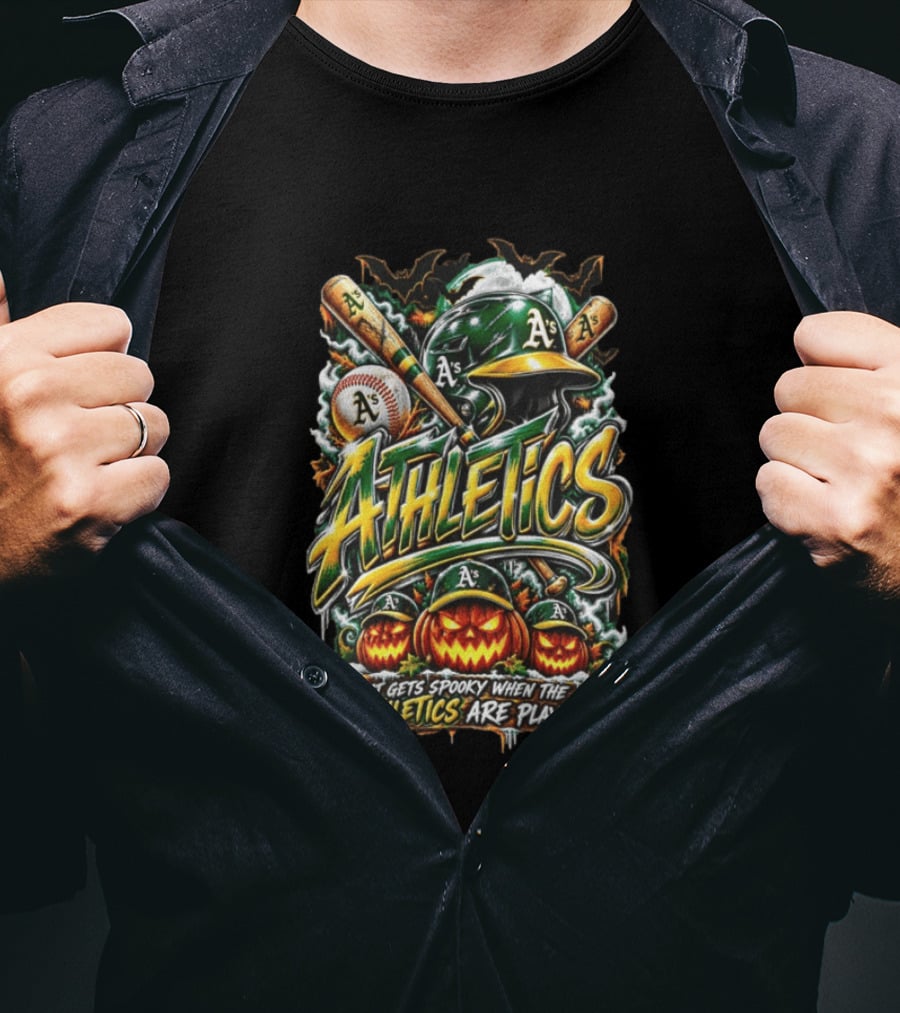 Oakland Athletics Halloween Spooky Baseball T-Shirt