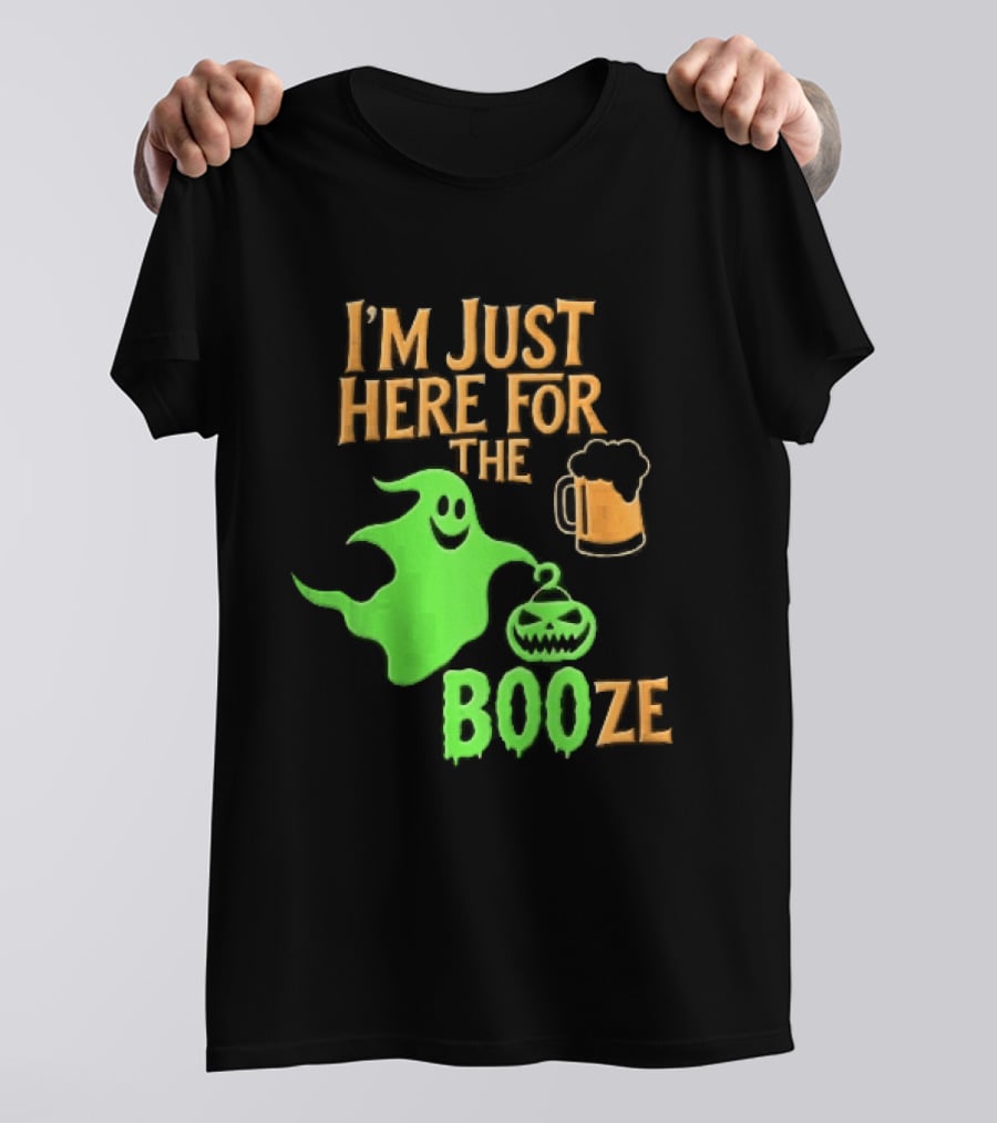I'm Just Here For The Booze Green Ghost Pumpkin Lantern Beer T-Shirt